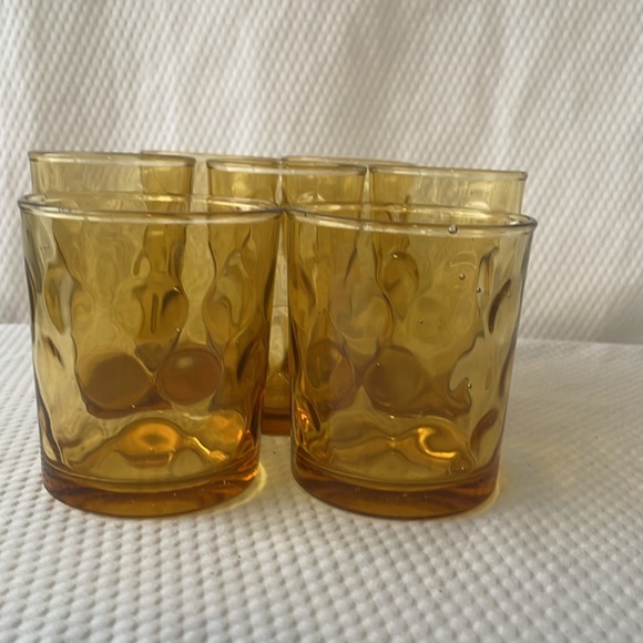 Vintage Hazel Atlas Amber El Dorado Thumbprint Assorted Glasses. Set of seven. - Picture 2 of 9